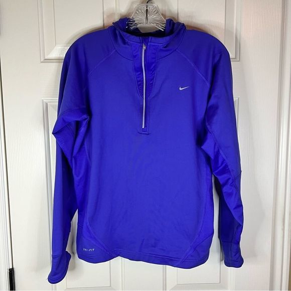 Nike 1/4 Zip Hooded SweatShirt Blue Size Medium Fleece‎ Lined Excellent Cond - Picture 1 of 6